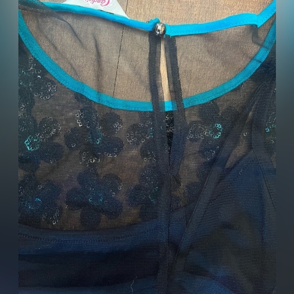 NWT candies mod for mad black tie blouse Sz small sequin 2 layer - Picture 6 of 8